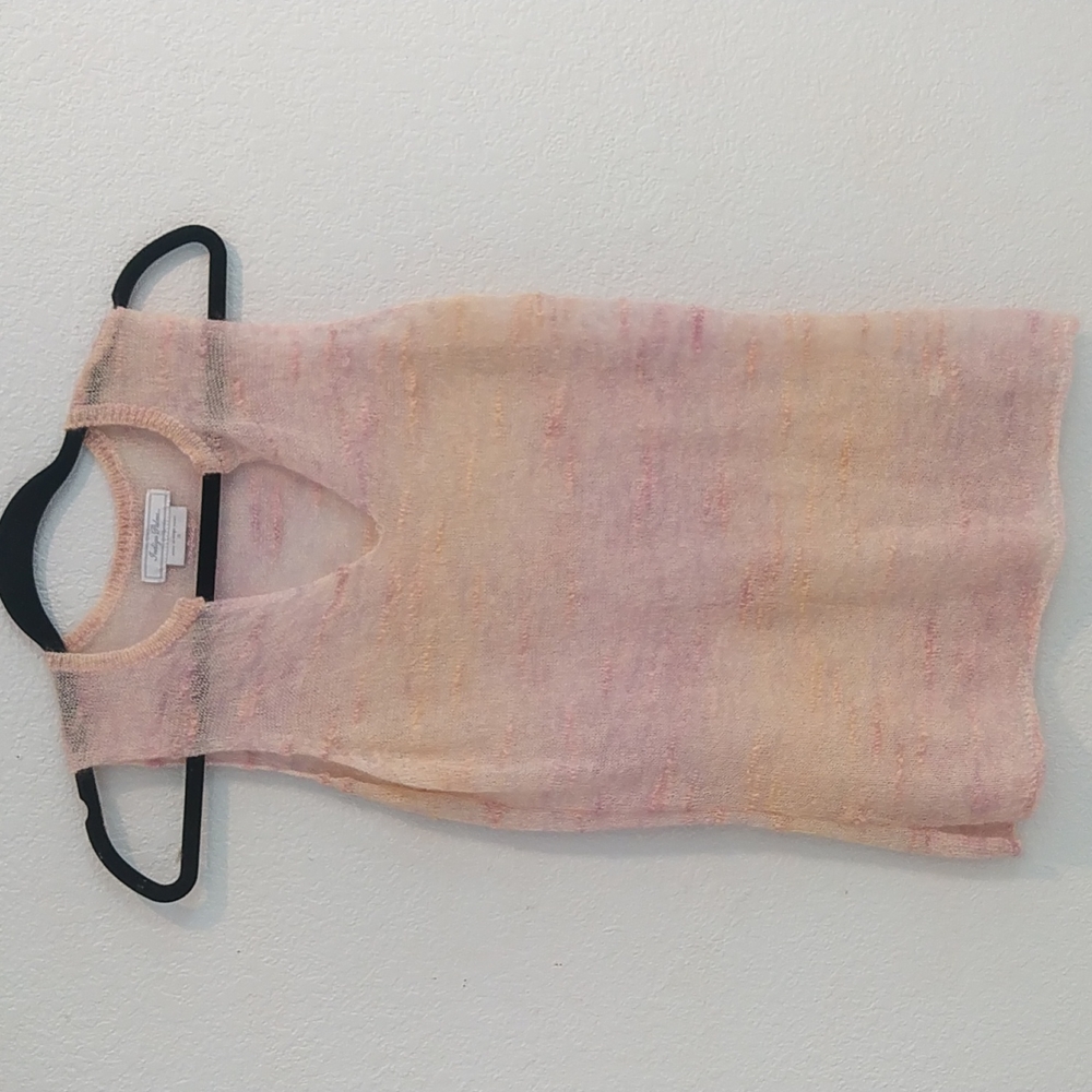 Beautiful pink/peach/lavender woven/semi-sheer sleeveless sweater